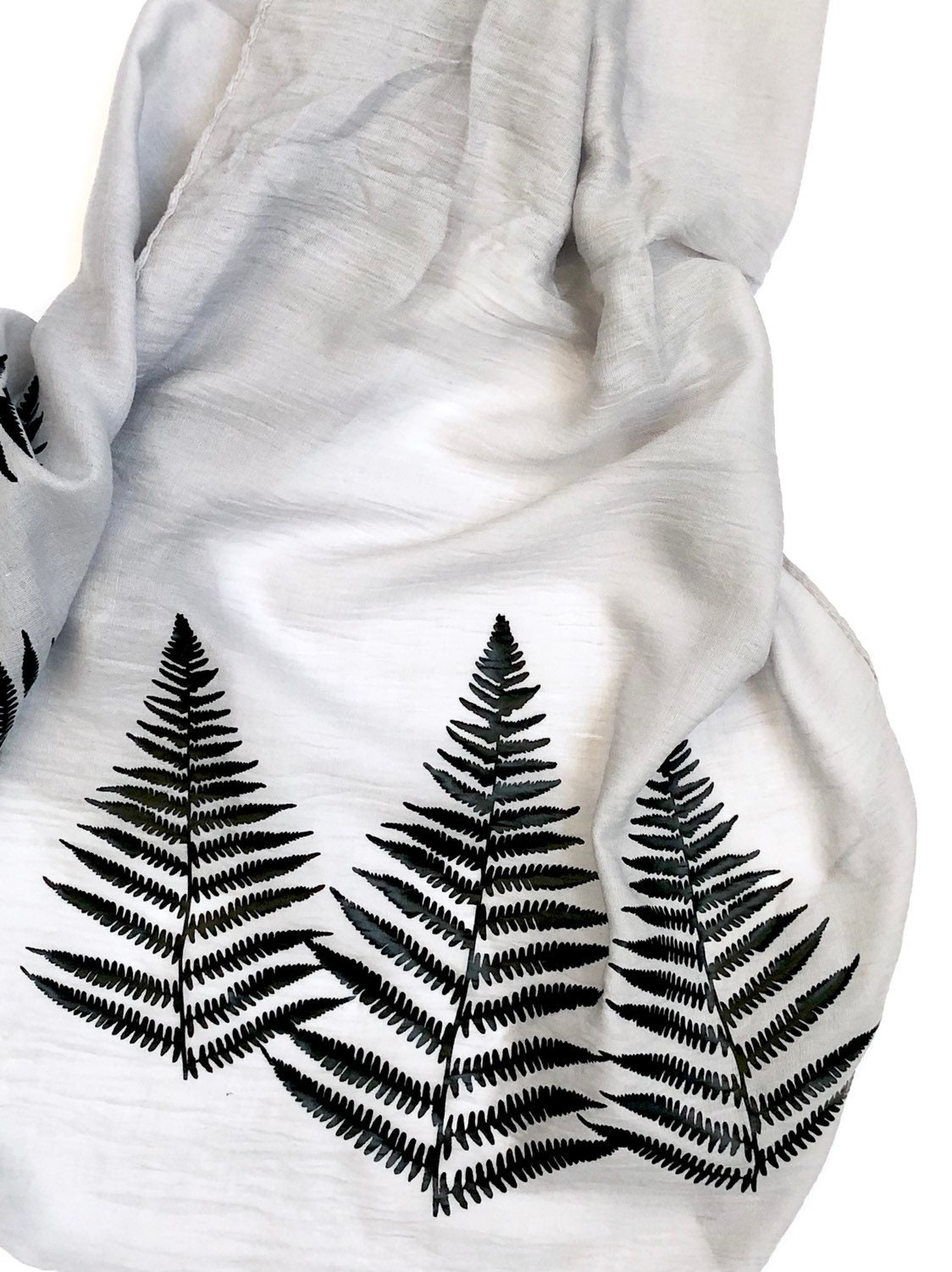 Hawaiian fern scarf black and gray fern botanical print | Etsy