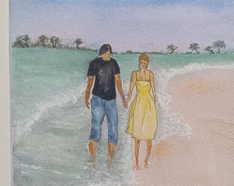 original aquarell, aquarellbild, watercolor, naturmalerei, Strand, Meer,