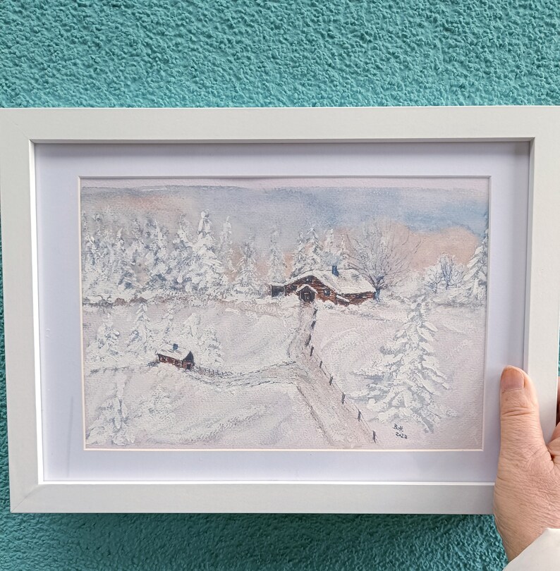 Winter,Schnee,aquarell bilder, Aquarell, Malerei, natur, Malerei, Kunst,watercolor, wasserfarben, aquarell original, aquarellbild, Bild 1