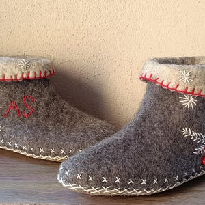 Felt shoes, hand-felted slippers, felt slippers with leather soles, felt boots,