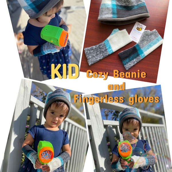 Pdf - kid cozy reversible beanie and fingerless gloves- easy to make -budget friendly- gift idea -diy sewing project for kids-for beginners