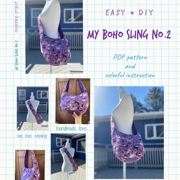 DIY -EASY- project for Beginner-PDF my boho sling No.2 bag pattern and instruction-handmade sewing idea -bohemian style - trendy ,function