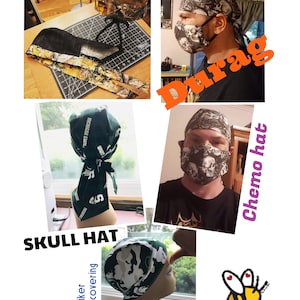 PDF Skull hat- Durag- Chemo hat -Biker hat- Hair covering hat DIY-easy-no lining -free size