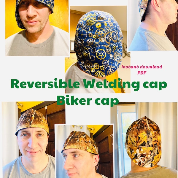 PDF Modified-easy - 6 panels Welding cap or Biker cap easy to make -DIY -and upcycle idea-3 sizes-beginner friendly