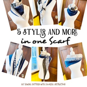 DIY- Up cycle- 5 styles and more in one-scarf -fashion- sewing pattern for beginners-nice gift idea-easy-reuse-scrap fabric-pdf pattern