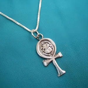 Sterling Silver Ankh Necklace: Egyptian Scarab Amulet
