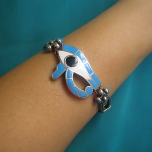 Egyptian Turquoise Eye of Horus Sterling Silver Bracelet