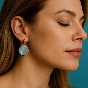 Mother of Pearl Sterling Silver Earrings: Minimalist Arabic Jewelry