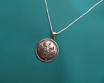 Winged Scarab Necklace: Egyptian Sterling Silver Amulet, Eye of Horus