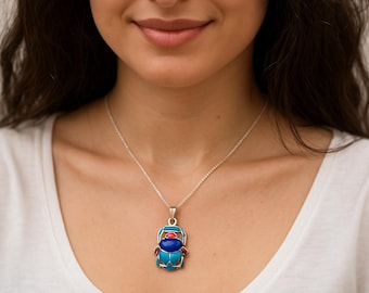 Collana Uomo E Donna Con Medaglione Scarabeo Alato E Anubi | Gioiello Egizio In Argento 925 | Regalo Unico Con Significato