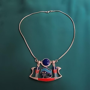 Egyptian revival Eye of Horus necklace, Egyptian Amulet, Wadjet, protection necklace, Sterling Silver, Egyptian replica jewelry