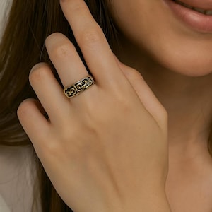Anillo de amor con caligrafía árabe, joyería árabe, anillo de plata esterlina egipcia, سعادة