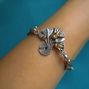 Egyptian Lotus bracelet, Sterling silver Lotus flower bracelet, Lotus jewelry