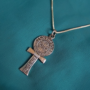 Sterling Silver Ankh Necklace: Egyptian Scarab Hieroglyphic Pendant