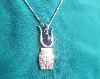 Godin Hathor hanger ketting, colgante Hathor, Hethert, Egyptische Sterling zilveren godin Hathor, Egyptische ketting