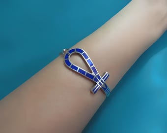 Egyptian Lapis Lazuli Ankh bracelet: Sterling Silver Ankh Bracelet