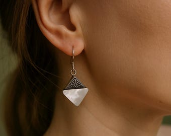 Mother of Pearl Sterling Silver Arabic Earrings: Egyptian Jewelry