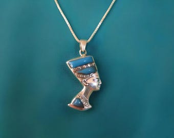 Double sided Sterling silver Nefertiti Necklace: Egyptian Queen necklace