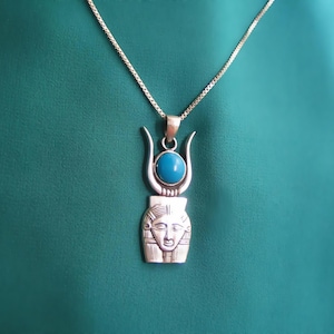 Goddess Hathor pendant necklace, colgante Hathor, Hethert, Egyptian Sterling Silver Goddess Hathor, Egyptian necklace