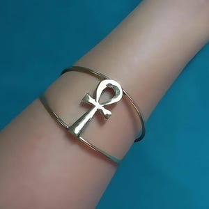 Egyptian Brass Ankh Cuff Bracelet: Amulet of Life