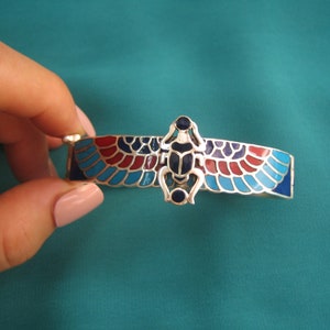 Unique Egyptian unisex winged Scarab cuff bracelet, Sterling silver scarab beetle Bracelet, protection amulet cuff bracelet