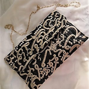 Bolso de mano negro con caligrafía árabe, bolso de mano para fiestas, bolso de mano para una cita, bolso de mano egipcio