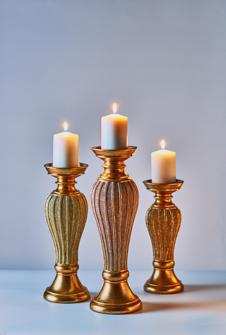 10, 12, 14 Magari Polyresin Candlesticks 3 Piece Set