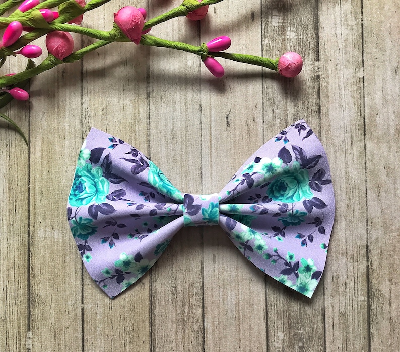 Purple floral faux leather bow purple floral spring bow children/'s hair accessories baby bow baby headband