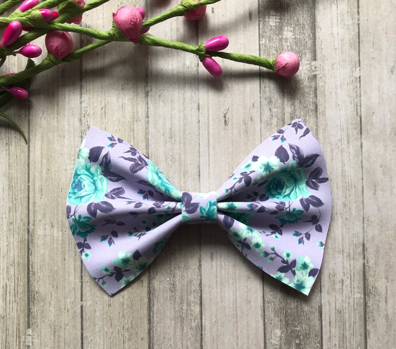 Purple floral faux leather bow purple floral spring bow children/'s hair accessories baby bow baby headband
