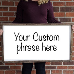 Large Customizable White Sign with Dark Wood Frame