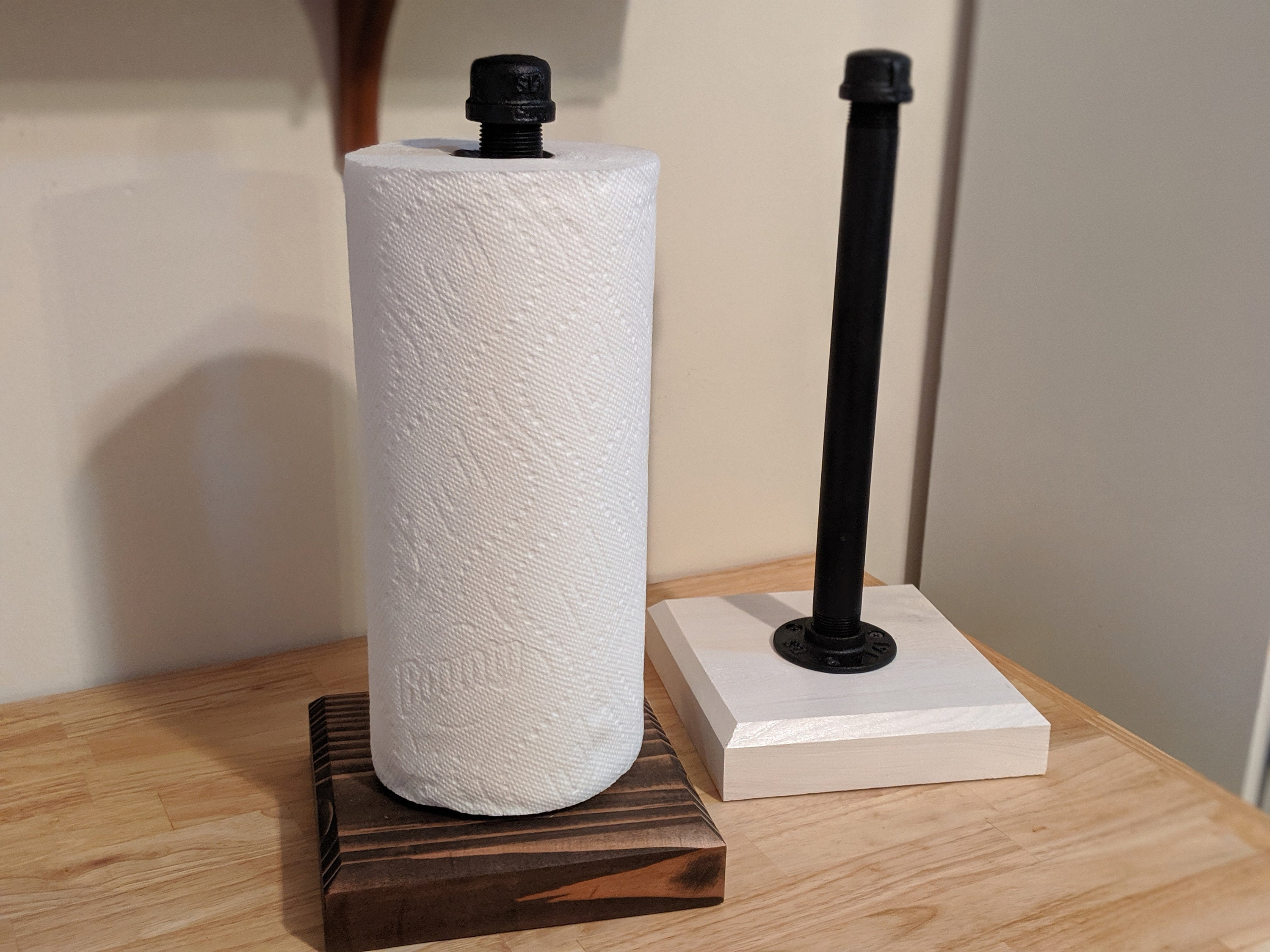 Industrial Pipe Design White Metal Kitchen Paper Towel Roll Dispenser Holder