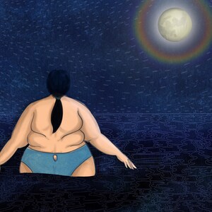 Moon Swimming Fat Positive Queer Art Print