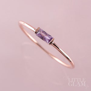 Delicate Amethyst Baguette Sterling Silver Ring 14k Gold Amethyst Ring Rose Gold Amethyst Ring Minimalist Ring Dainty Birthday Gift for Her Rose gold plating