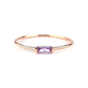 Delicate Amethyst Baguette Sterling Silver Ring 14k Gold Amethyst Ring Rose Gold Amethyst Ring Minimalist Ring Dainty Birthday Gift for Her image 3