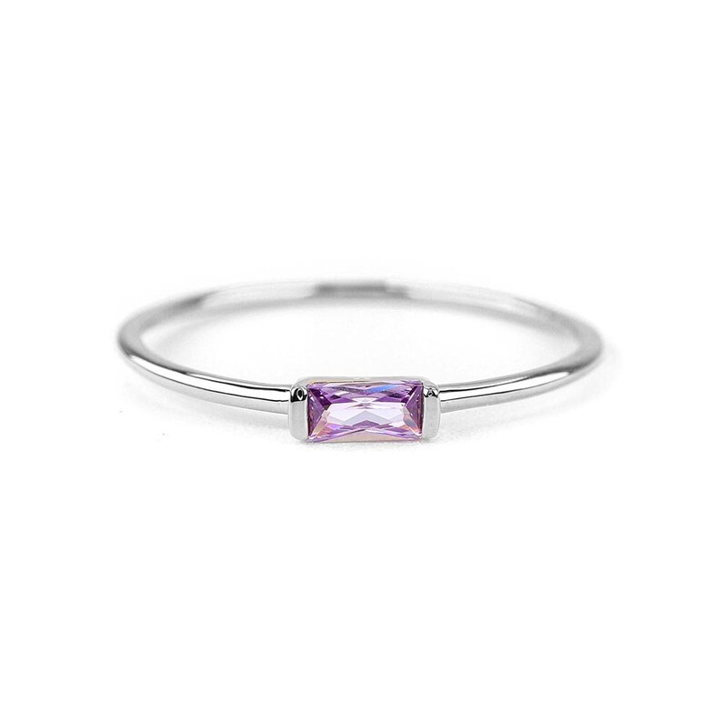 Delicate Amethyst Baguette Sterling Silver Ring 14k Gold Amethyst Ring Rose Gold Amethyst Ring Minimalist Ring Dainty Birthday Gift for Her Sterling silver