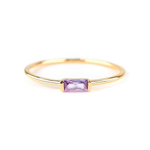 Delicate Amethyst Baguette Sterling Silver Ring 14k Gold Amethyst Ring Rose Gold Amethyst Ring Minimalist Ring Dainty Birthday Gift for Her 14K gold plating