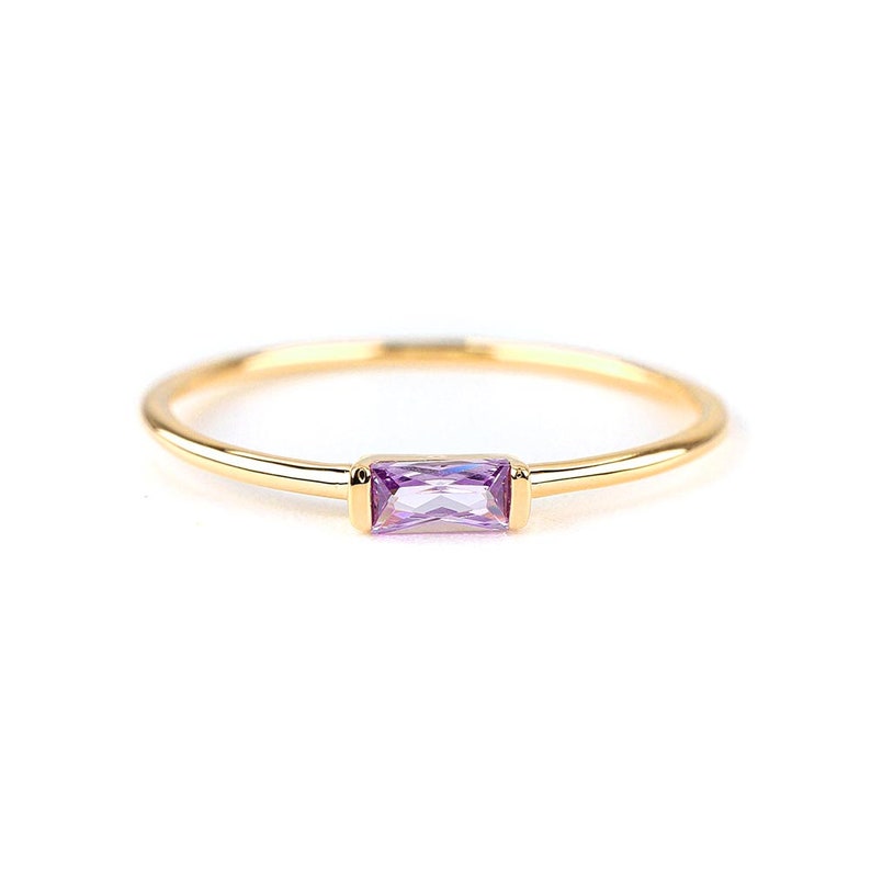 Delicate Amethyst Baguette Sterling Silver Ring 14k Gold Amethyst Ring Rose Gold Amethyst Ring Minimalist Ring Dainty Birthday Gift for Her 14K gold plating