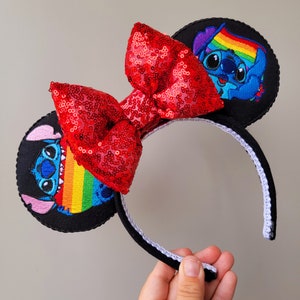 Blue Alien Rainbow Embroidery Mouse Ears
