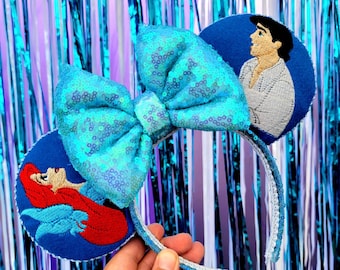 Kiss the Girl Embroidery Mouse Ears , Little Mermaid