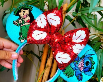 Lilo & her Blue Alien  Embroidery Mouse Ears