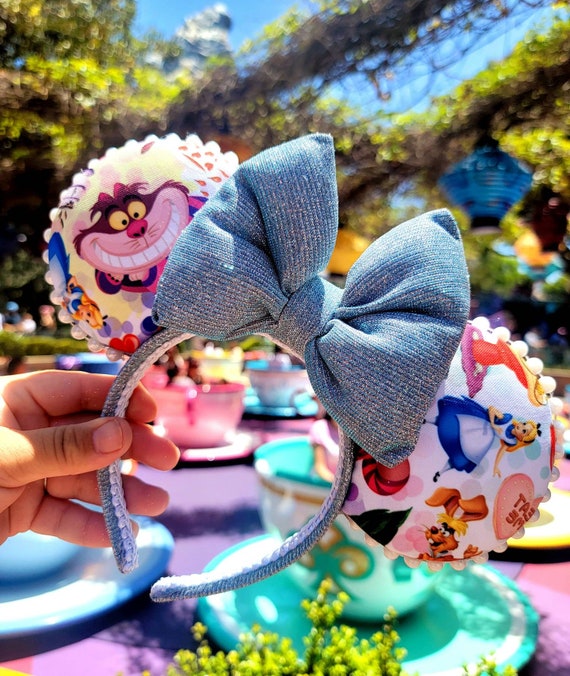 Alice in Wonderland Themed Mickey Ears with Bow Alice in Wonderland Inspired Mouse Ears Mickey Ears  main image 2