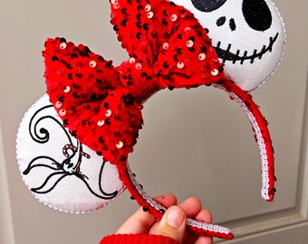 Jack & Zero Embroidery Mouse Ears,  Christmas Ears