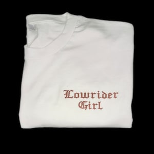 Embroidered White Lowrider Girl T-Shirt