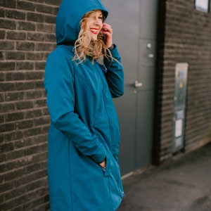 Women Parka Turquoise, Lady Raincoat, Outerwear, Elegant softshell parka, Plus size, Teal rain coat, Windproof, Waterproof