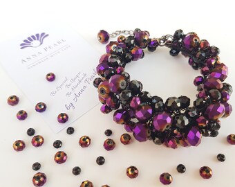 Purple Crystal Bracelet, Dark Purple bracelet by AnnaPearl, Bridal, Luxury bracelet, Swarovski Crystal Bracelet, Wedding Bracelet