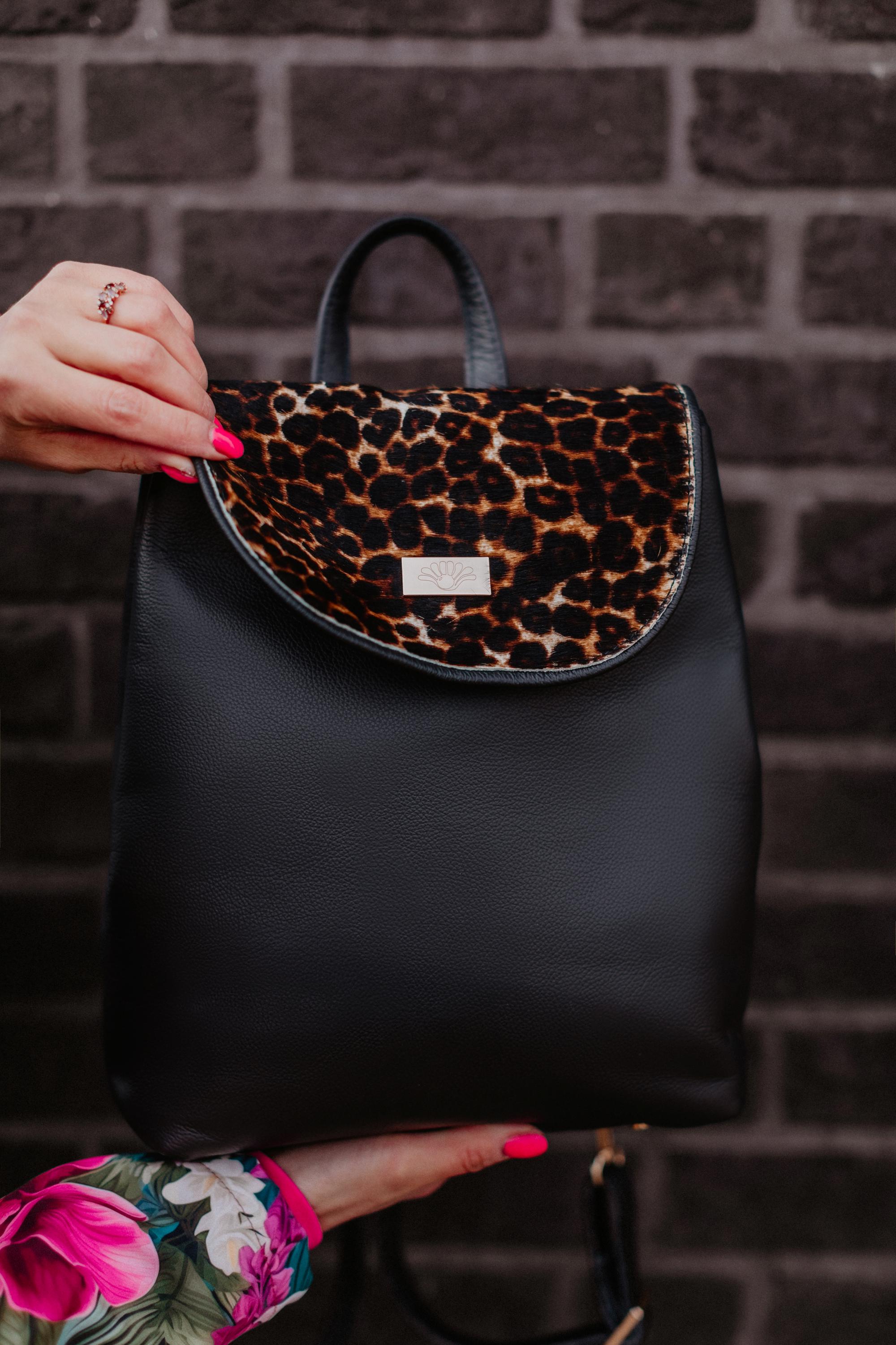 A. Bellucci Black Genuine Leather Suede Pony Hair Leopard Print Backpack Handbag Prada Bonnie Mini Leopard-Print Pony Hair Handbag | Neiman  main image 2