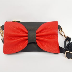 Red Leather belt bag with bow, leather belt bag for women, Leather clutch, Leather hip bag, belt bag, bum bag, festival bag