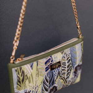 Borsa a mano con foglie color cachi, Borsa a mano in pelle, Pochette in pelle, Regalo per lei, Borsa in pelle verde, Accessori in pelle da donna, Borsa a tracolla