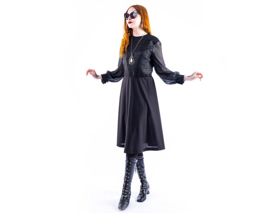 70's witchy black dress with sheer sleeves