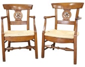 18th Century Italian Louis XVI Cherry wood Pair of Armchairs with Straw Seat